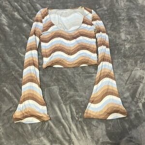 Striped U-cut Crop Top Flared Arms